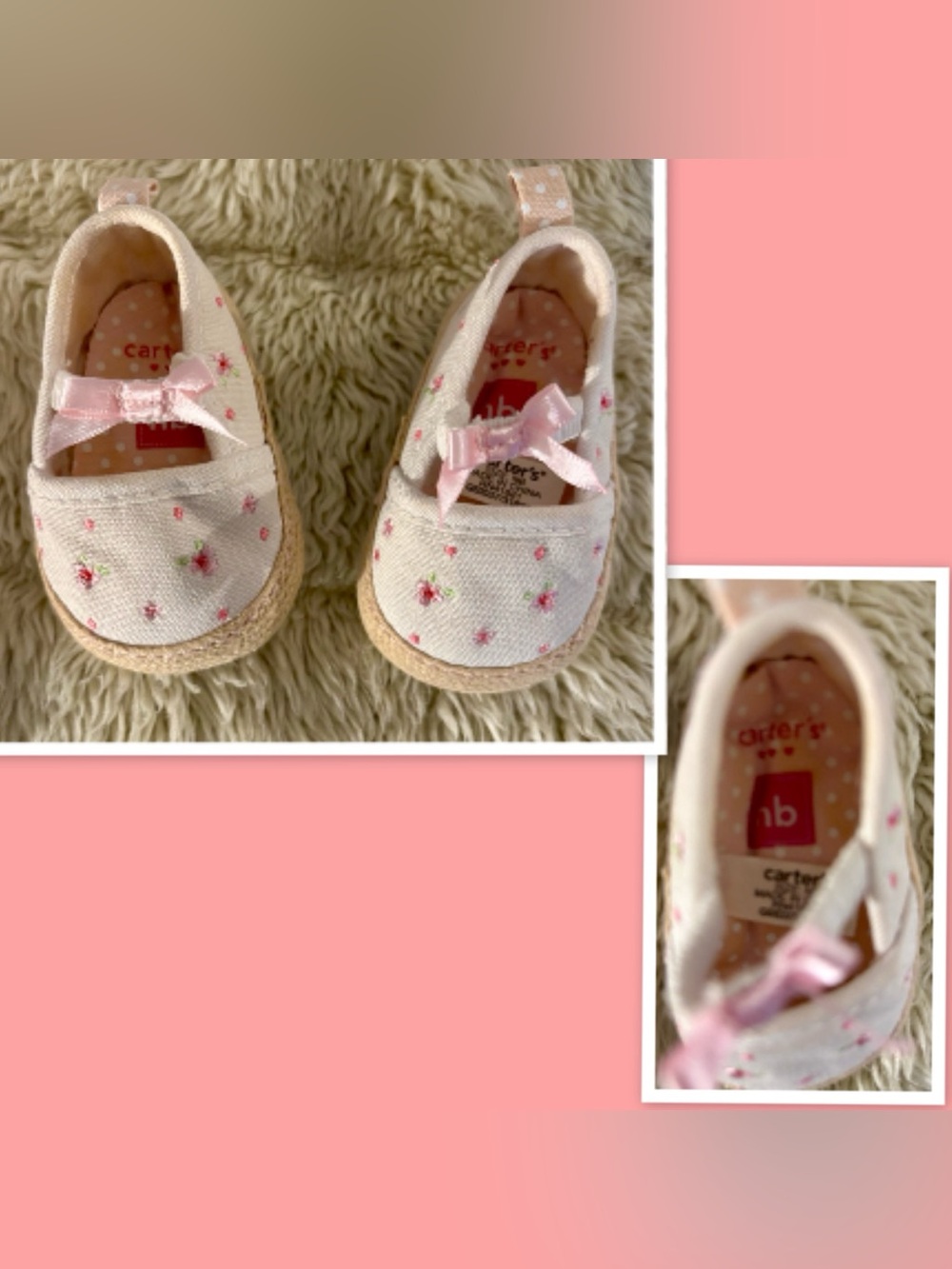 Carter's Child of Mine Baby Girl Floral Slip-On Skimmer Shoes ~ Size NB